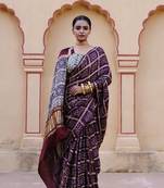 Wine pure bandhani silk saree with blouse piece