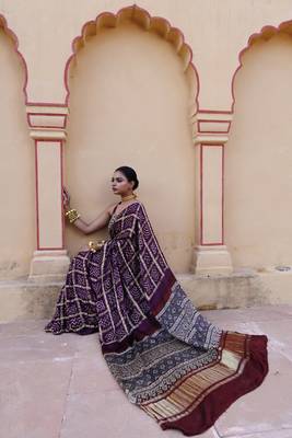 Wine pure bandhani silk saree with blouse piece 3