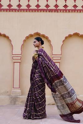 Wine pure bandhani silk saree with blouse piece 4