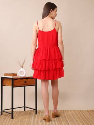 women   s red ruffle mini dress spaghetti party western short sleeveless 2