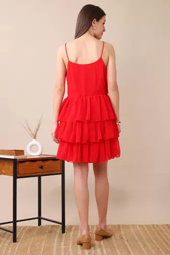 women   s red ruffle mini dress spaghetti party western short sleeveless