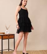 women   s black ruffle mini dress|spaghetti party western short sleeveless