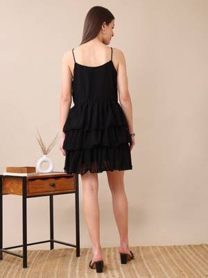 women   s black ruffle mini dress|spaghetti party western short sleeveless 2