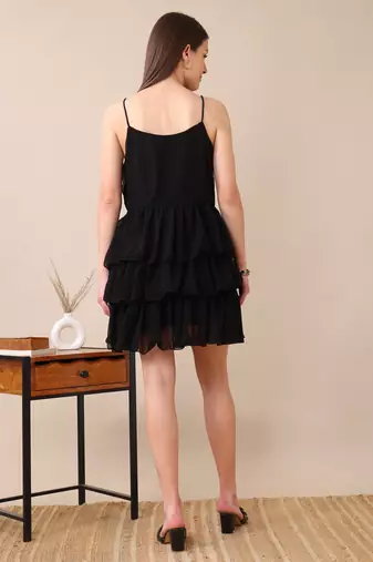 women   s black ruffle mini dress|spaghetti party western short sleeveless