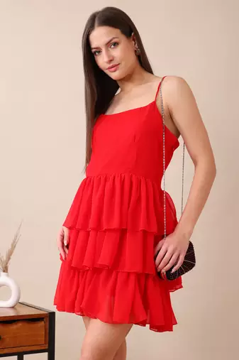 women   s red ruffle mini dress spaghetti party western short sleeveless