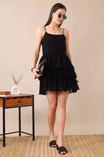 women   s black ruffle mini dress|spaghetti party western short sleeveless