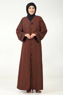 Everyday wear kashibo abaya  v-neck, front open button-down style-brown 1