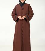 Everyday wear kashibo abaya  v-neck, front open button-down style-brown