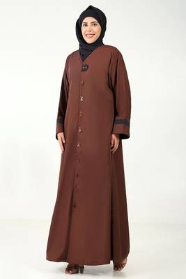 Everyday wear kashibo abaya  v-neck, front open button-down style-brown 2