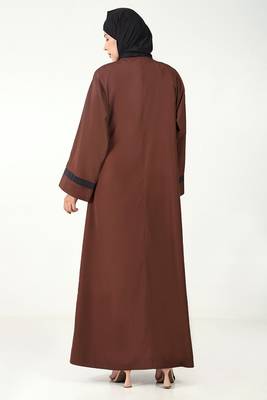 Everyday wear kashibo abaya  v-neck, front open button-down style-brown 3