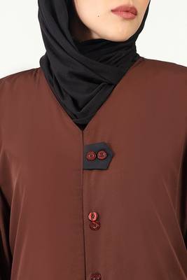 Everyday wear kashibo abaya  v-neck, front open button-down style-brown 4