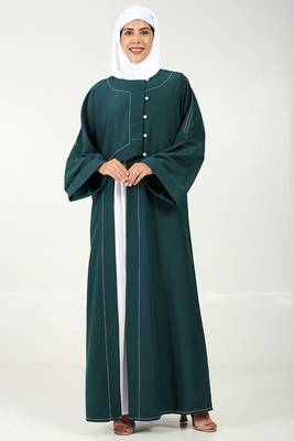 Elegant 2-piece kashibo abaya with crepe contrast inner lining-teal 1