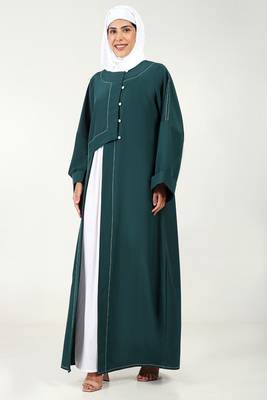 Elegant 2-piece kashibo abaya with crepe contrast inner lining-teal 2