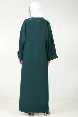 Elegant 2-piece kashibo abaya with crepe contrast inner lining-teal 3
