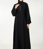 Elegant nida jacquard a-line abaya with button detailing