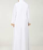 Contrast detail crepe abaya bell sleeves, round neck