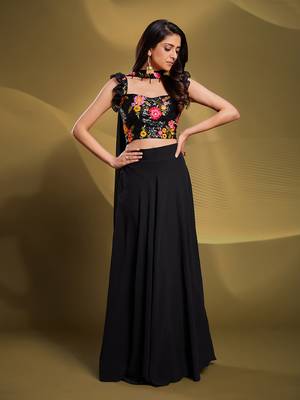 Black Color Georgette Base Readymade Lehenga Choli With Dupatta 1