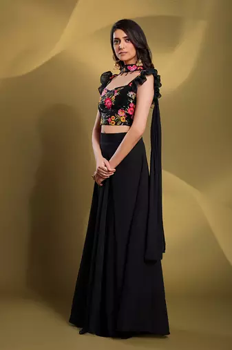 Black Color Georgette Base Readymade Lehenga Choli With Dupatta