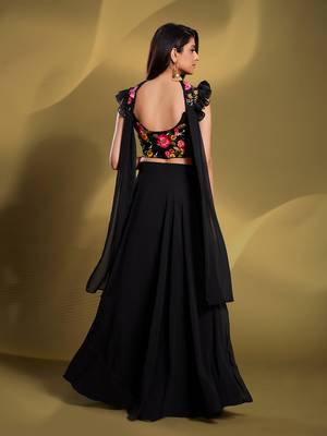 Black Color Georgette Base Readymade Lehenga Choli With Dupatta 3