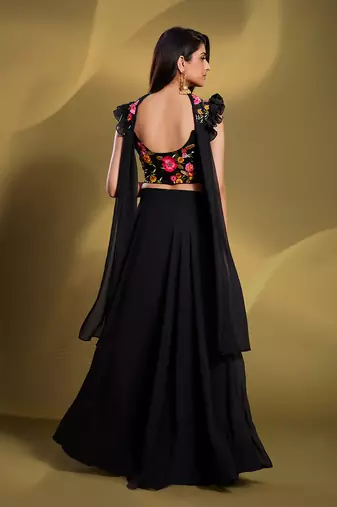 Black Color Georgette Base Readymade Lehenga Choli With Dupatta