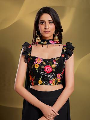 Black Color Georgette Base Readymade Lehenga Choli With Dupatta 4