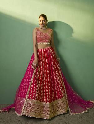 red Bridesmaid lehenga choli with dupatta set 1