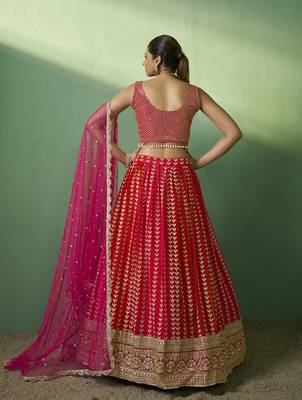 red Bridesmaid lehenga choli with dupatta set 2