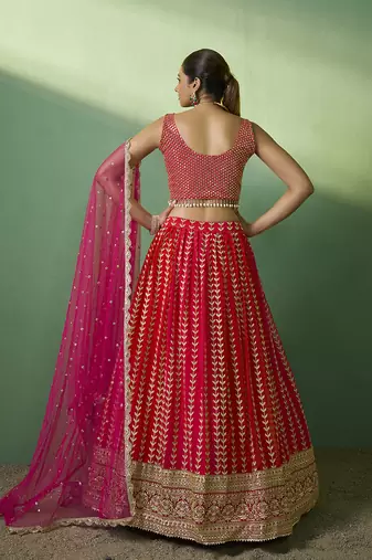 red Bridesmaid lehenga choli with dupatta set