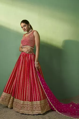 red Bridesmaid lehenga choli with dupatta set