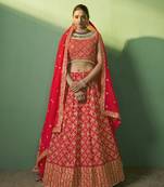 red Bridesmaid lehenga choli with dupatta set
