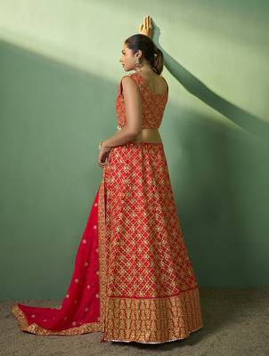 red Bridesmaid lehenga choli with dupatta set 2