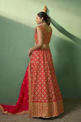 red Bridesmaid lehenga choli with dupatta set