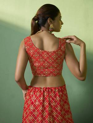 red Bridesmaid lehenga choli with dupatta set 3