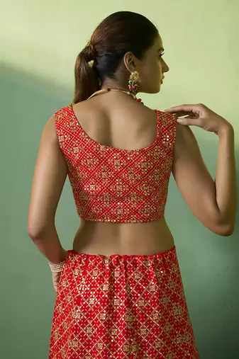red Bridesmaid lehenga choli with dupatta set