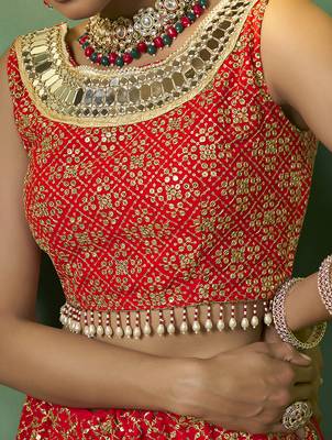 red Bridesmaid lehenga choli with dupatta set 4