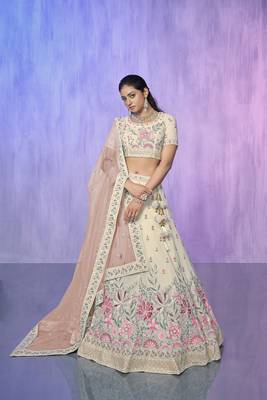white heavy work lehenga with vibrant blouse and contrast dupatta 1