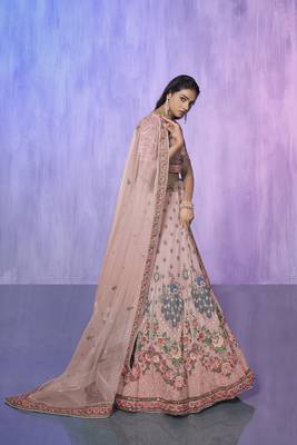 peach heavy work lehenga with vibrant blouse and contrast dupatta 2