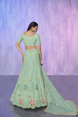 blue heavy work lehenga with vibrant blouse and contrast dupatta 3