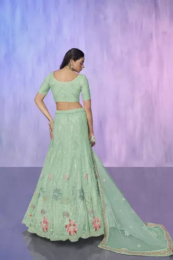 blue heavy work lehenga with vibrant blouse and contrast dupatta