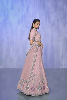 pink heavy work lehenga with vibrant blouse and contrast dupatta 2