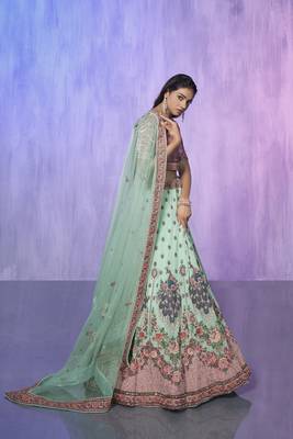 blue heavy work lehenga with vibrant blouse and contrast dupatta 2