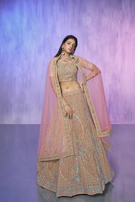 mauve heavy work lehenga with vibrant blouse and contrast dupatta 1