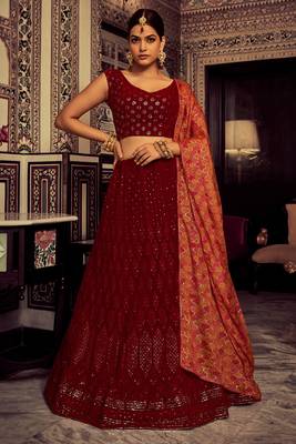 Georgette base maroon color sequine work lehenga choli 1