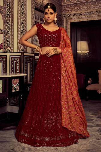 Georgette base maroon color sequine work lehenga choli