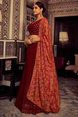 Georgette base maroon color sequine work lehenga choli 2