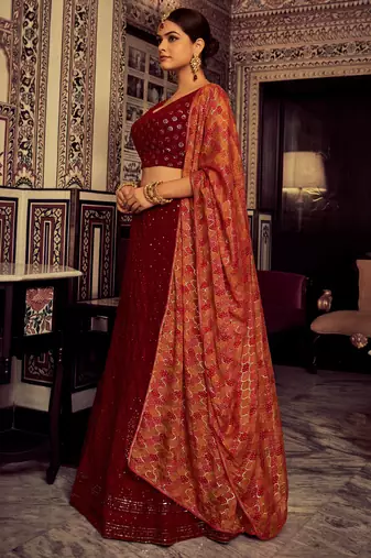 Georgette base maroon color sequine work lehenga choli