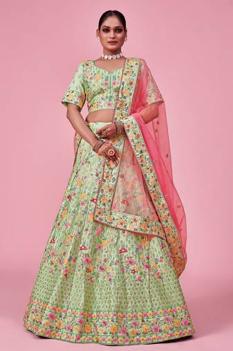 Light Green Color Lehenga Choli With Heavy Sequins and Thread Work