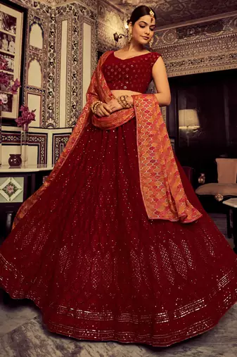 Georgette base maroon color sequine work lehenga choli