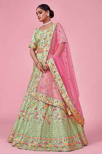 Light Green Color Lehenga Choli With Heavy Sequins and Thread Work