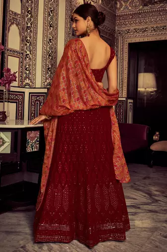 Georgette base maroon color sequine work lehenga choli